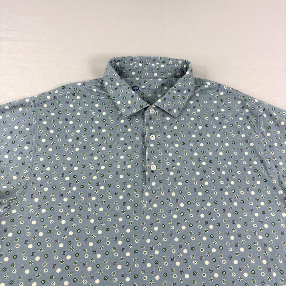 Onward Reserve Polo Shirt Mens Large Blue Performance Golf Floral Polka Dot
